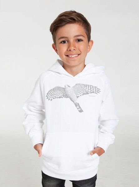 Peaces.bio - handbedruckte Biomode Bio-Kinder-Kapuzen-Sweatshirt "Sperber"