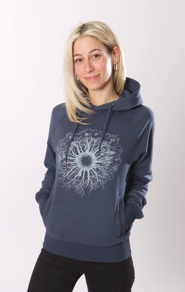 Life-Tree Hoodie aus Biobaumwolle Fairwear für Damen "WoodenIris" in Burgund Rot/Dark Blue