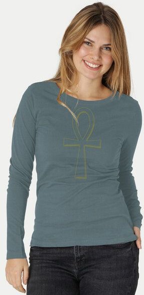 Peaces.bio - handbedruckte Biomode Bio-Damen-Langarmshirt "Ankh"
