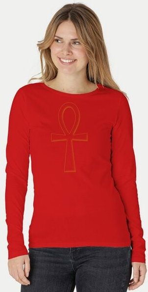 Peaces.bio - handbedruckte Biomode Bio-Damen-Langarmshirt "Ankh"