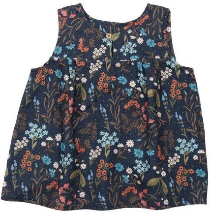 Mädchen Blusentop GOTS zertifiziert, blau, „Floral Night“ Blumen-Allover, ärmellos, weich – Walkiddy