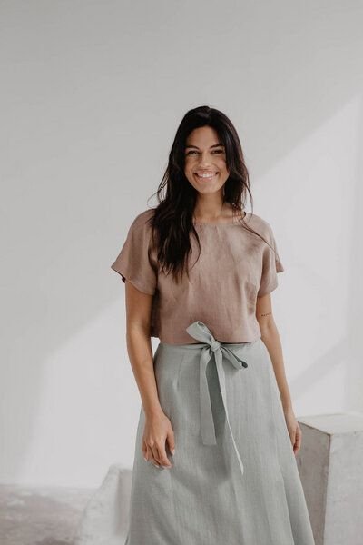 AmourLinen Leinen-Crop-Top mit Knöpfen LISA