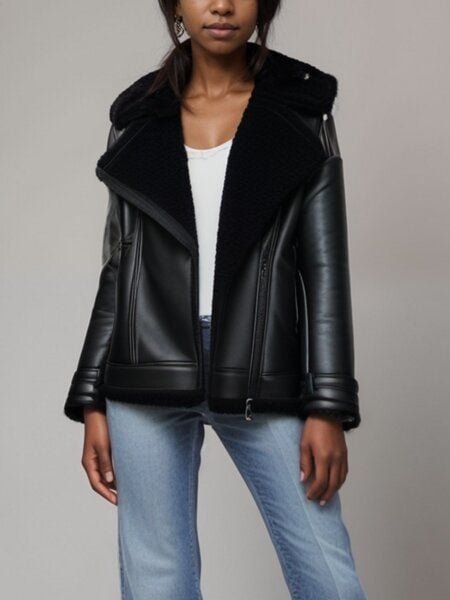 Will's Vegan Shop Übergroße Aviator-Jacke aus recyceltem veganem Shearling Damen