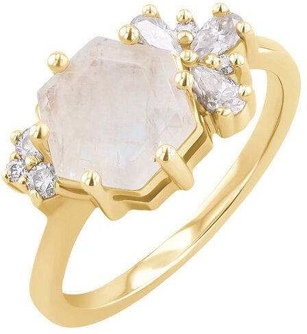 Eppi Einzigartiger Ring mit Mondstein und Moissaniten Anita