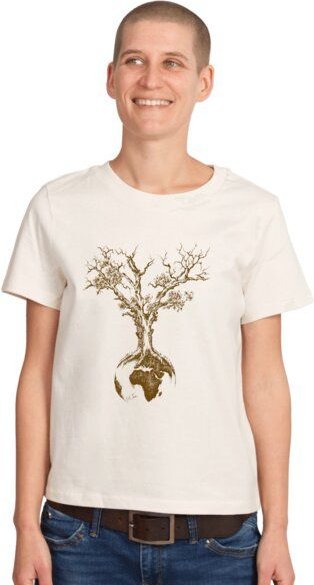 Life-Tree Shirt aus Biobaumwolle Fairwear für Damen "Weltenbaum" in Burgundy Rot/Natural Weiß