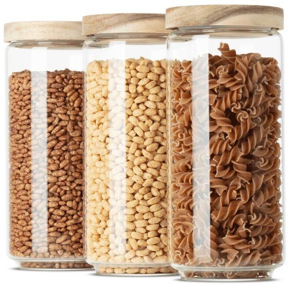 Econovo Vorratsgläser Set mit Holzdeckel stapelbar & luftdicht
