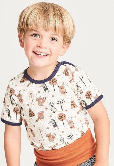 Cheeky Apple Kurzarm-Body aus Bio-Baumwolle "Paper Gang" Beige-meliert/Navy