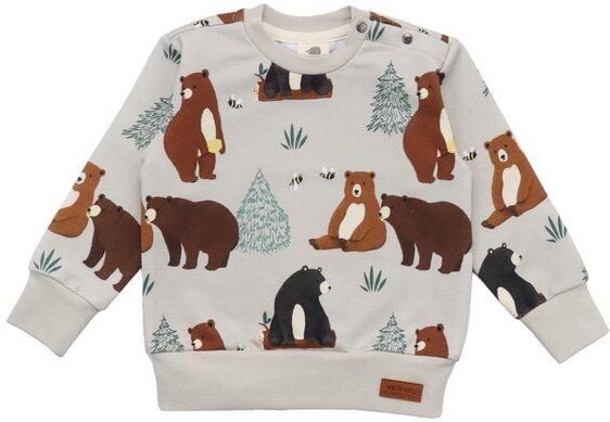 Baby Sweatshirt GOTS zertifiziert, 95% Bio-Baumwolle, beige, Bären-Allover, weich & bequem – Walkiddy