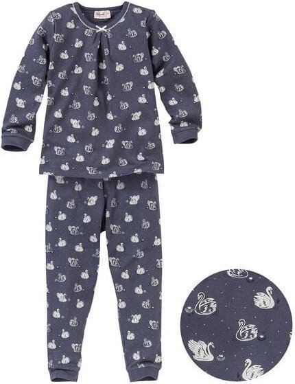 People Wear Organic Pyjama "Schwäne", Langarm-Schlafanzug, dunkelblau/bedruckt, aus 100% Baumwolle (Bio)
