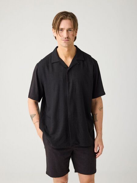 KnowledgeCotton Apparel Lockeres Kurzarmhemd MOSS aus Tencel und Bio-Leinen