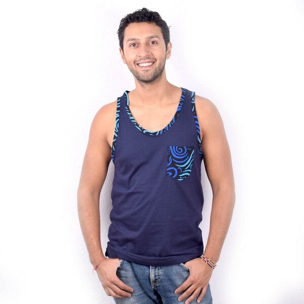 Africulture Tanktop mit Brusttasche aus Westafrikanischem Kitengestoff