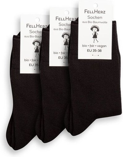 FellHerz 3er Pack Kuschel-Socken mit Bio-Baumwolle schwarz