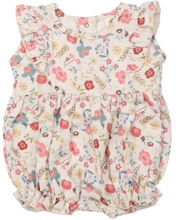 Baby Romper GOTS zertifiziert, „Flowers & Leaves“ Allover, mehrfarbig, ärmellos, weich – Walkiddy