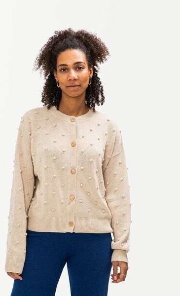 Matona Gestrickter Cardigan mit Bommelmuster und Rundhalsausschnitt für Frauen / Popcorn Cardigan