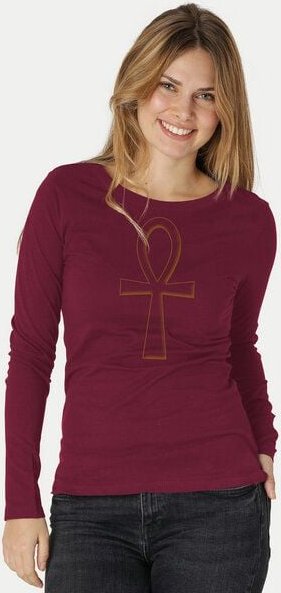 Peaces.bio - handbedruckte Biomode Bio-Damen-Langarmshirt "Ankh"