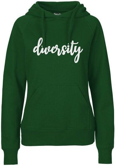 HANDGEDRUCKT "diversity" Frauen Hoody aus reiner Biobaumwolle (kbA)