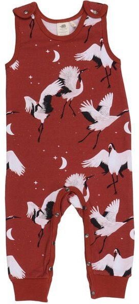 Thumbnail - Strampler Baby Bio-Baumwolle Rot GOTS-zertifiziert Walkiddy "Dancing Cranes" - Nachhaltiger, umweltfreundlicher ärmellos...