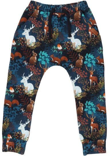 Kinder Jogginghose GOTS zertifiziert Bio-Baumwolle Dunkelblau Allover-Print „Secret Forest“ – Walkiddy