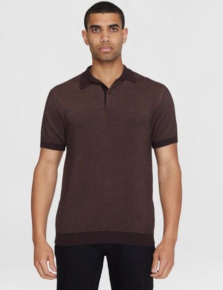 Thumbnail - KnowledgeCotton Apparel Gestricktes Polohemd TWO TONED aus Bio-Baumwolle