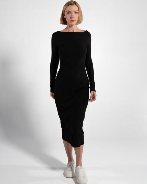 Thumbnail - GORG Geripptes Damen-Langarmkleid aus Bio-Baumwolle & TENCEL Modal