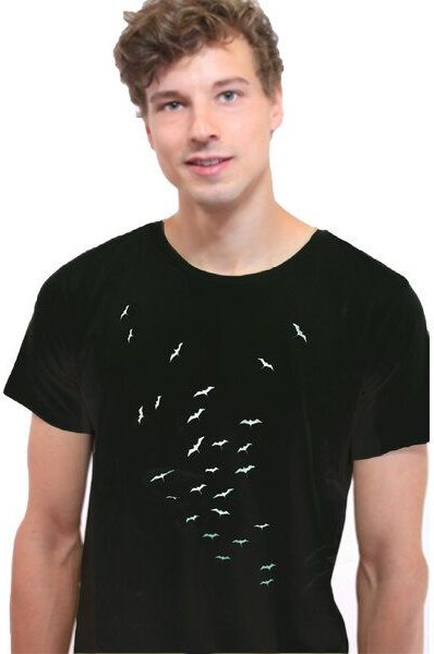 Spangeltangel T-Shirt "Vogelschwarm", bedrucktes Herrenshirt, Siebdruck, Bio-Baumwolle
