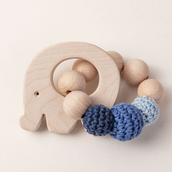 NoniKids Berlin Greifling Beißring Holz *Elefant* | Bio Baumwolle