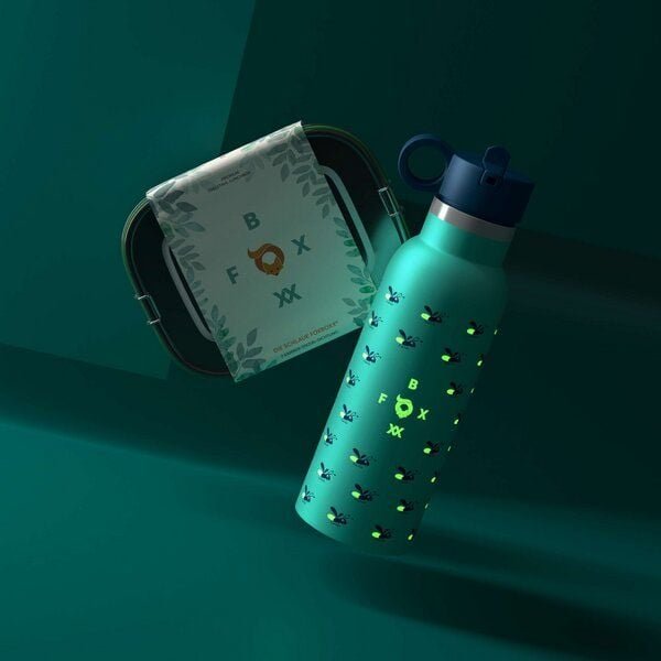 FOXBOXX FIREFLY Set,- FIREFLY LEUCHT Flasche 0,35 / 0,5 + Edelstahl Lunchbox 800/1200ml