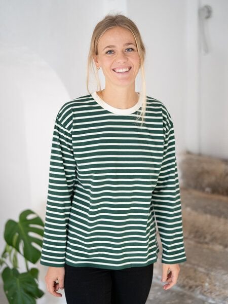 FUXBAU Frauen Streifen Longsleeve - creme grün, bordeaux, blau oder senf