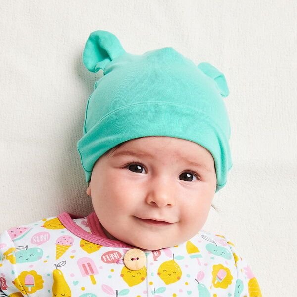 Cheeky Apple Gefüttertes Häubchen mit Bärenohren "Jersey Mint" aus Bio-Baumwolle