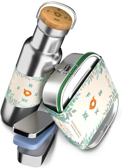 FOXBOXX ÖKO Schulset,- Edelstahl Brotdose + Flasche 0,5 Liter matt "Special"