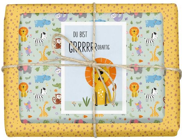 dabelino Kinder Geschenkpapier-Set (4x Bögen + Karte od. Anhänger)