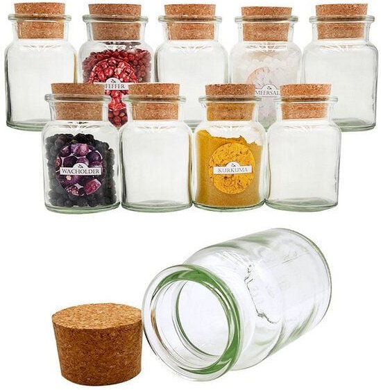 Thumbnail - mikken Gewürzgläser mit Korken 10er Set 150 ml rund - Gewürzdose aus Glas