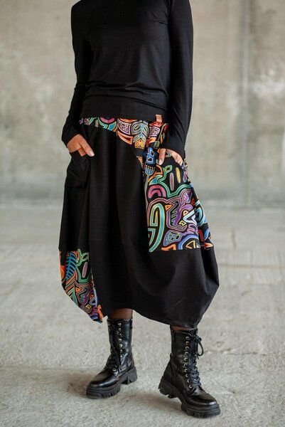 Rock Istanbul – Langer – Lockerer mit Kordelzug am Saum – Seitlich eingenähte Tasche – Farbenfroher einzigartiger Print ...