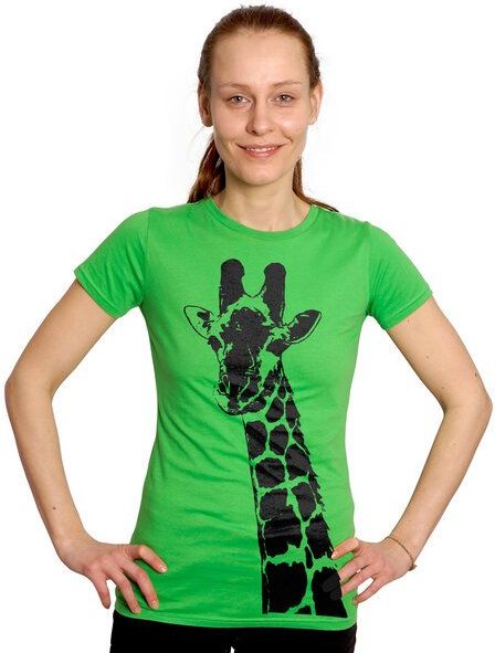 HANDGEDRUCKT "Stephanie la Girafe" Frauen-T-SHIRT von Earth Positiv Biobaumwolle