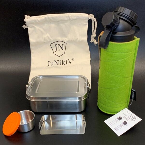 Thumbnail - JN JuNiki's Geschenk-Set: JuNiki´s® Lunchbox + doppelwandige Glasflasche mit Trinköffnung und Edelstahl-Teefilter und Wo...