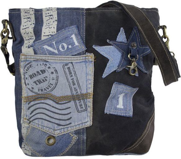 Sunsa Umhängetasche aus recycelter Jeans & schwarze Canvas. Nachhaltige Damen Crossbody Bag