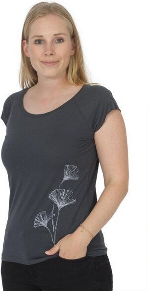 Life-Tree Bambus Shirt Fairwear für Damen "Ginkgo" in Charcoal Grau/Denim Blue