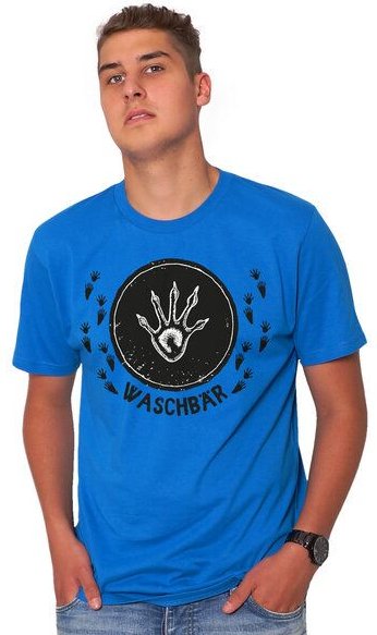 HANDGEDRUCKT "Trittsiegel Waschbär" Männer T-Shirt reine Biobaumwolle (kbA)