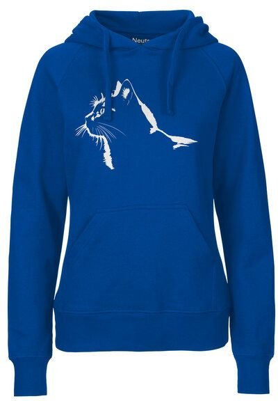 HANDGEDRUCKT "Stubentiger" Frauen Hoody aus reiner Biobaumwolle (kbA)