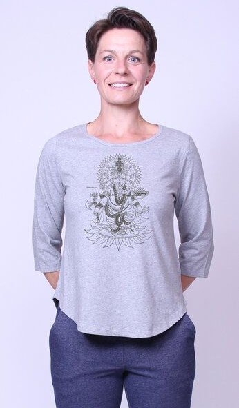 Peaces.bio - handbedruckte Biomode Bio-Damen-3/4 Arm Shirt Ganesha