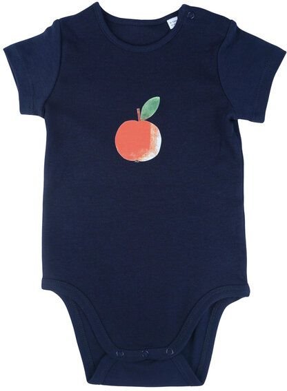 Meladi Kinder Baby-Body aus Biobaumwolle - Apfel auf Navy Blau