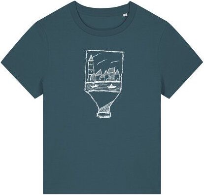 ilovemixtapes Nachhaltiges Damen T-Shirt aus Bio-Baumwolle mit Siebdruck – Design „Flaschenpost“