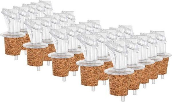 Kork-Deko 25er-Pack Kunststoff-Ausgießer mit Kork-Stopfen | schmal | geeignet für Öl, Essig, Spirituosen oder Liköre