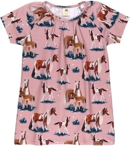 Kinder Tunika „Little & Big Horses“ aus Bio-Baumwolle in Rosa – GOTS-zertifiziert, Walkiddy