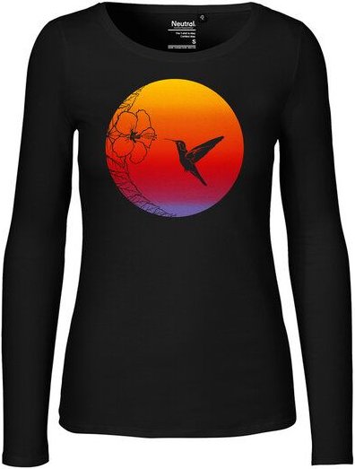 HANDGEDRUCKT "Kolibri" Frauen Longsleeve aus reiner Biobaumwolle (kbA)