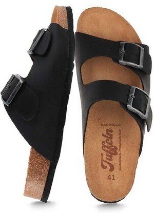 Tuffeln Leder-Pantoletten Norderney mit anatomischem Kork-Fußbett Zweischnaller-Sandalen