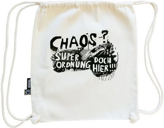 Cherry Bomb Turnbeutel, Fairtrade Bio Baumwolle. Chaos. Mit Handsiebdruck.