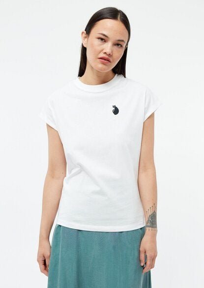 Givn Berlin T-Shirt GBLAILA (ANGRY CAT) aus Bio-Baumwolle mit Stickerei - White