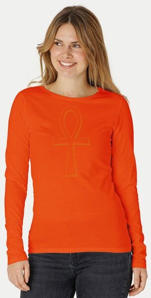 Peaces.bio - handbedruckte Biomode Bio-Damen-Langarmshirt "Ankh"