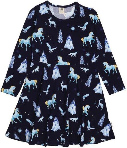 Kinder Langarmkleid Bio-Baumwolle GOTS "Fantastic Wonderland" dunkelblau – veganes, fair produziertes Walkiddy Kleid mit...